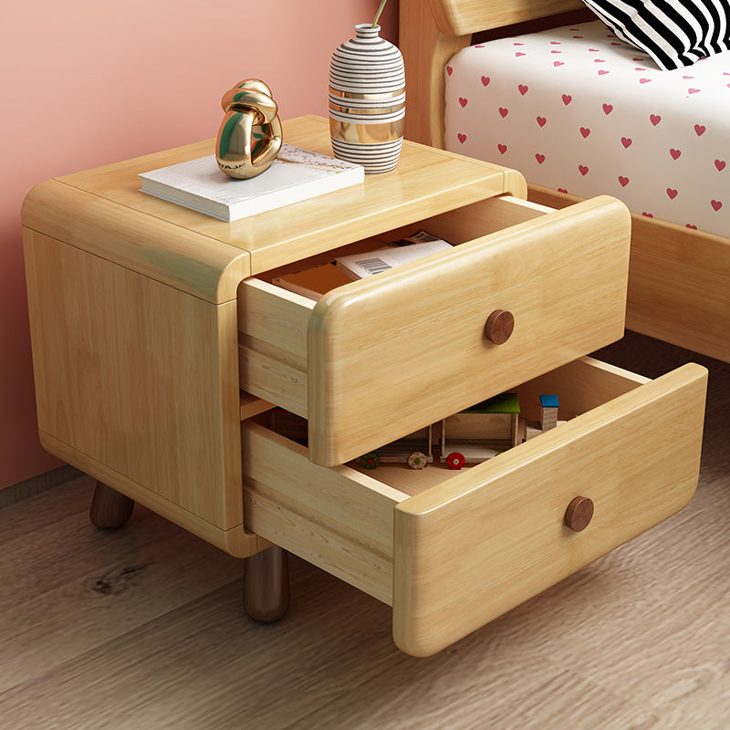 Solid Wood Kids Nightstand Light Wood Modern Youth Nightstand with Drawer