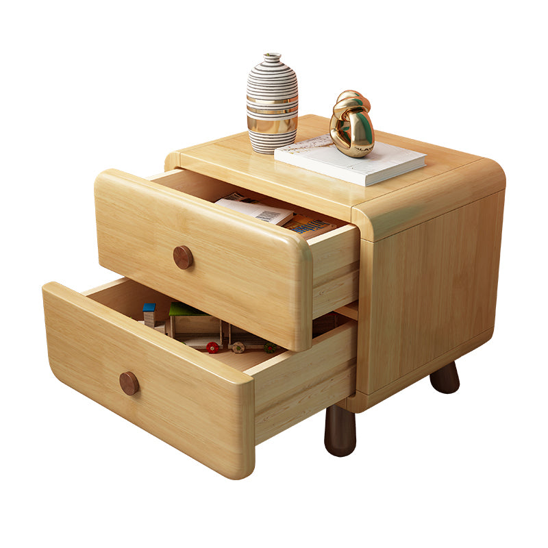 Solid Wood Kids Nightstand Light Wood Modern Youth Nightstand with Drawer