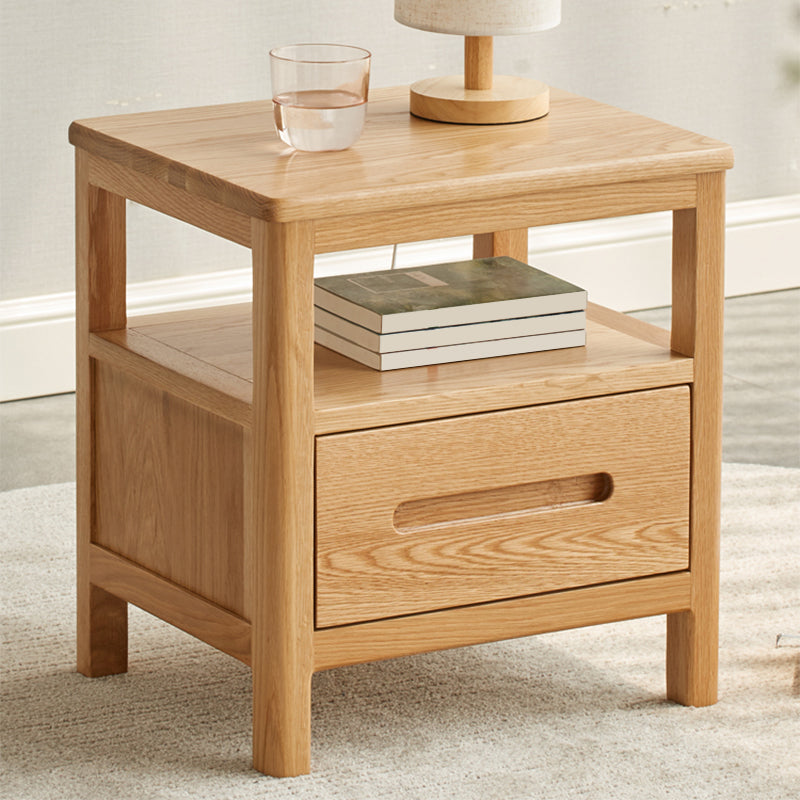 Solid Wood Standard Nightstand in Natural Kids Bedside Table with Drawers