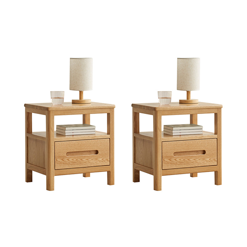 Solid Wood Standard Nightstand in Natural Kids Bedside Table with Drawers