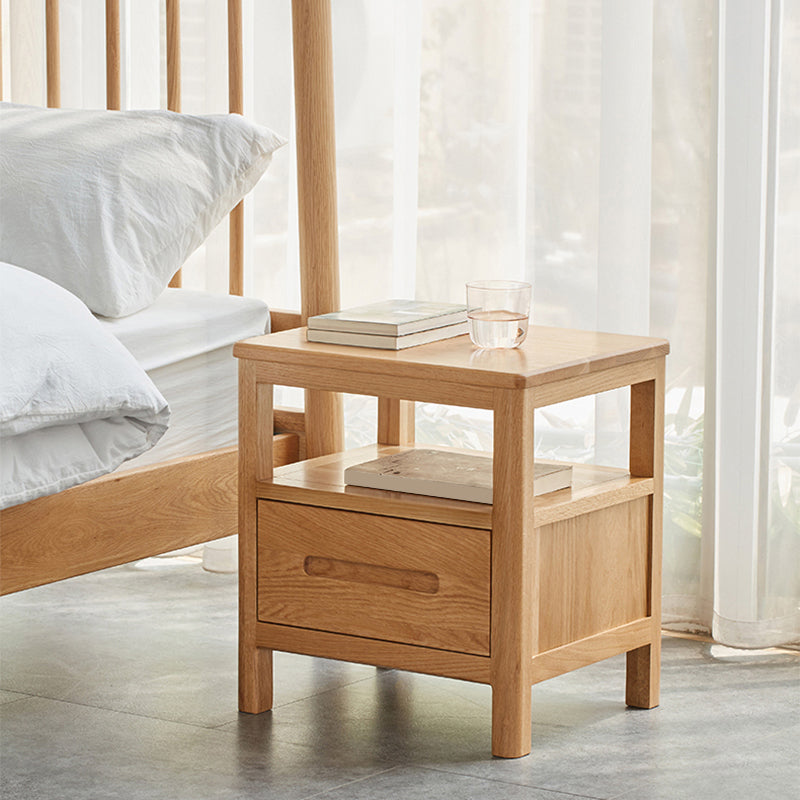 Solid Wood Standard Nightstand in Natural Kids Bedside Table with Drawers