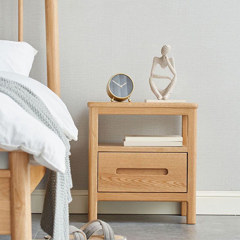 Solid Wood Standard Nightstand in Natural Kids Bedside Table with Drawers