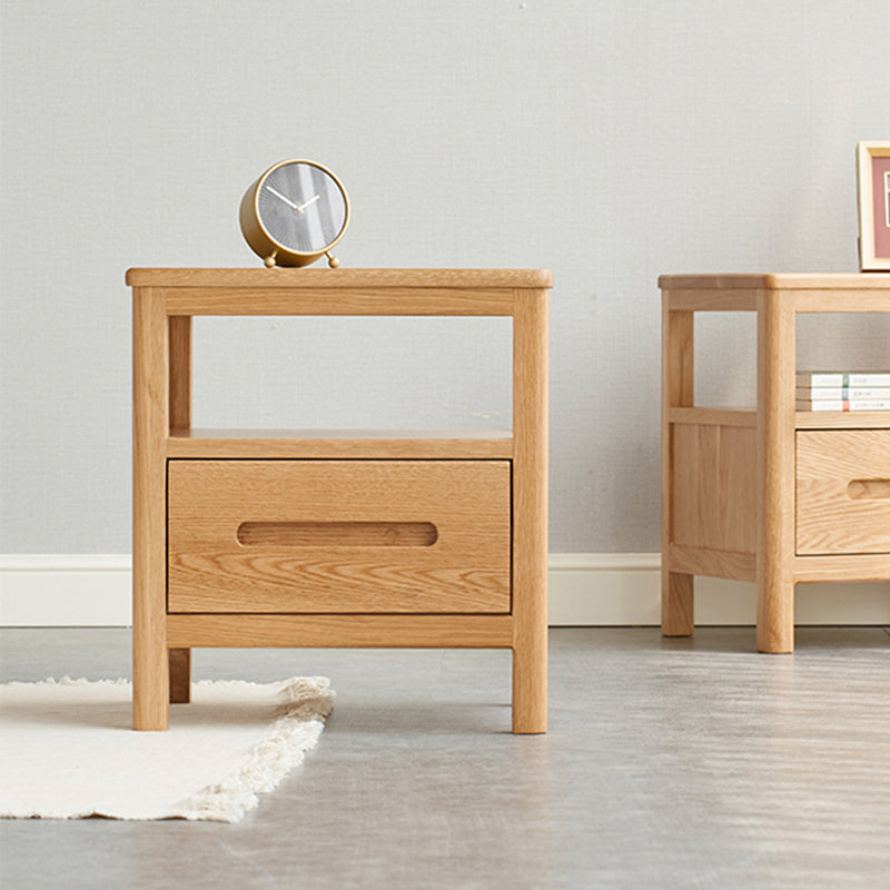 Solid Wood Standard Nightstand in Natural Kids Bedside Table with Drawers