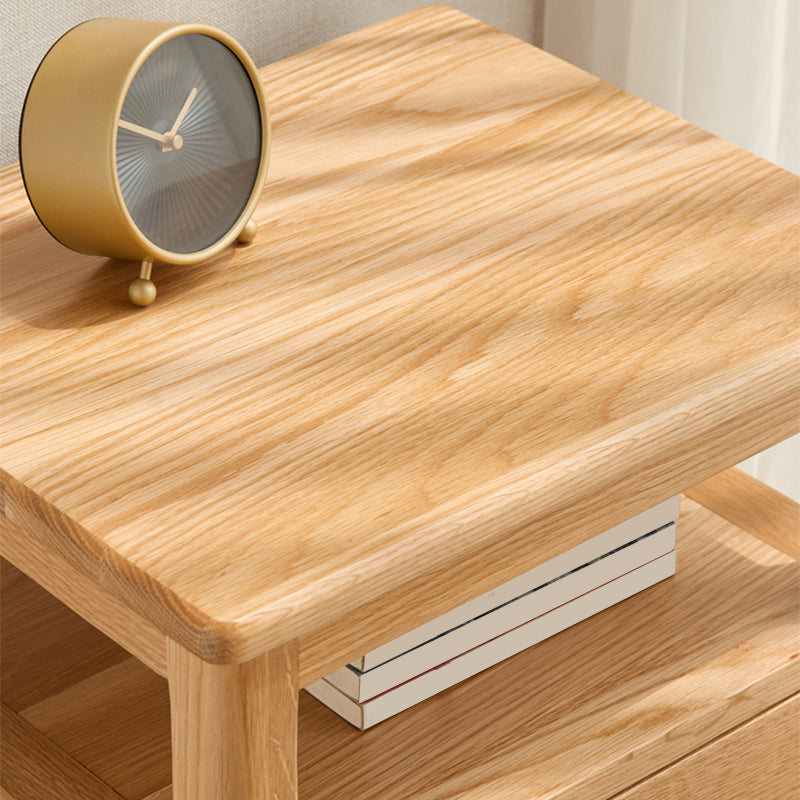 Solid Wood Standard Nightstand in Natural Kids Bedside Table with Drawers