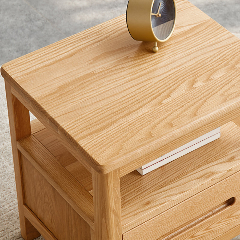 Solid Wood Standard Nightstand in Natural Kids Bedside Table with Drawers