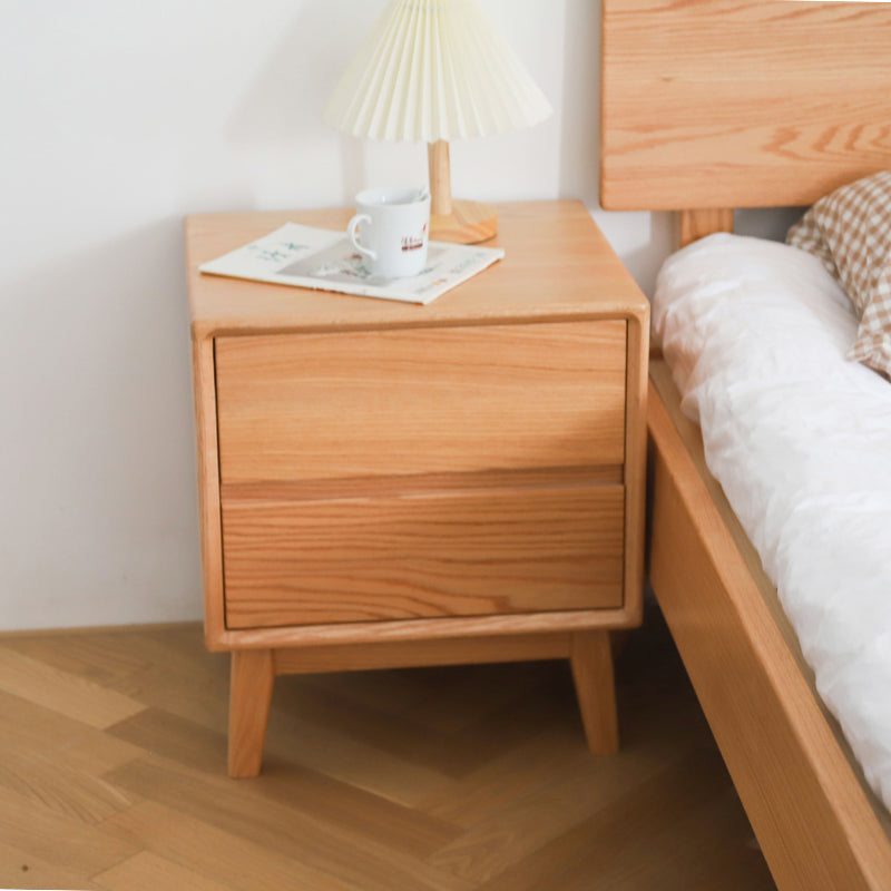 2-Drawer Standard Nightstand in Natural Solid Wood Kids Bedside Table