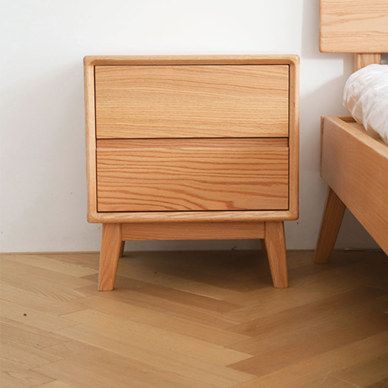 2-Drawer Standard Nightstand in Natural Solid Wood Kids Bedside Table