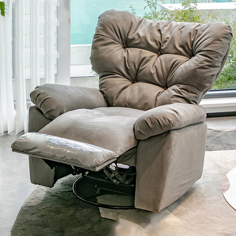 Metal Frame Standard Recliner with Tufted Back Solid Color Microsuede Recliner Chair