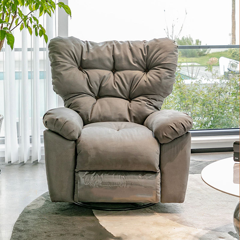 Metal Frame Standard Recliner with Tufted Back Solid Color Microsuede Recliner Chair