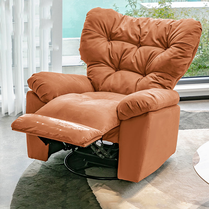 Metal Frame Standard Recliner with Tufted Back Solid Color Microsuede Recliner Chair