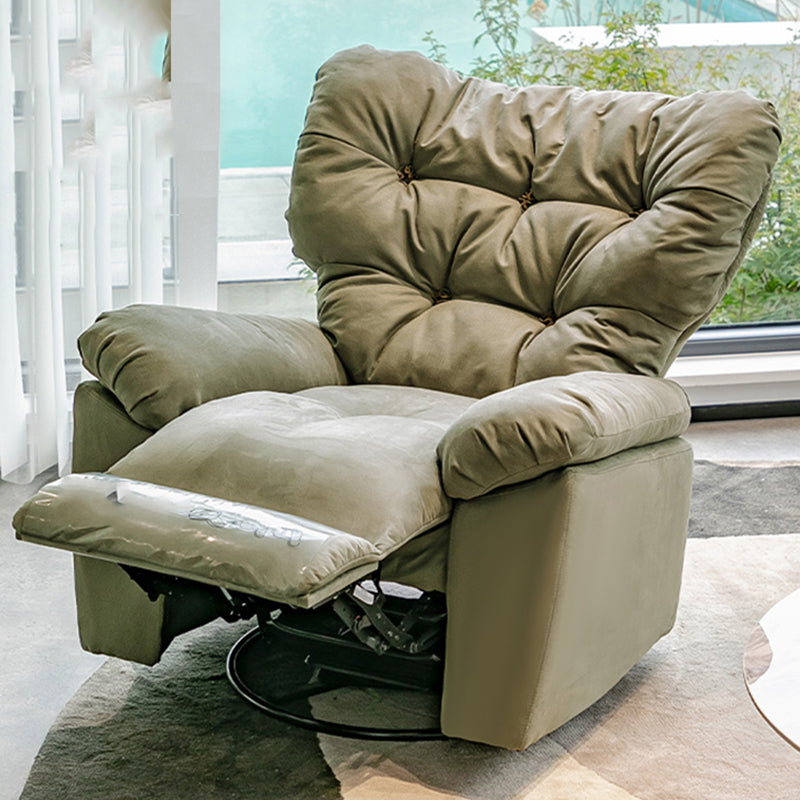 Metal Frame Standard Recliner with Tufted Back Solid Color Microsuede Recliner Chair