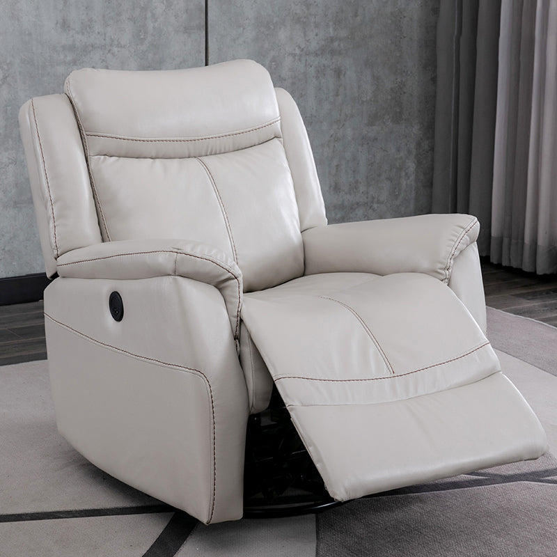 Swivel Rocker Metal Frame Standard Recliner Solid Color Leather Recliner Chair