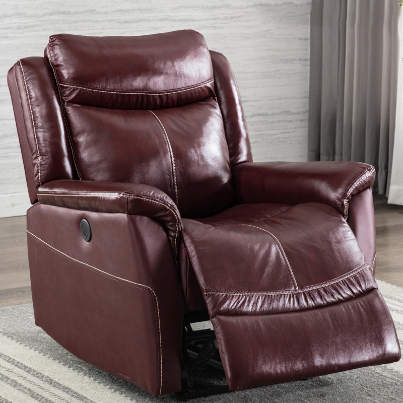 Swivel Rocker Metal Frame Standard Recliner Solid Color Leather Recliner Chair