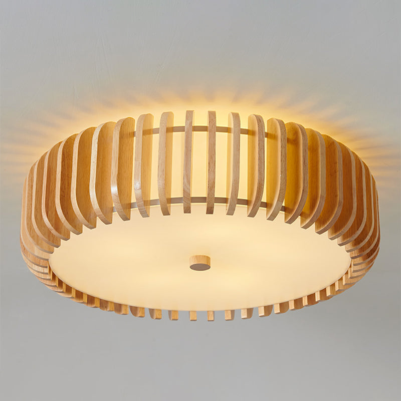 Round Shape Wood Flush Light Modern Style 5 Lights Flush Mount Fixture in Brown