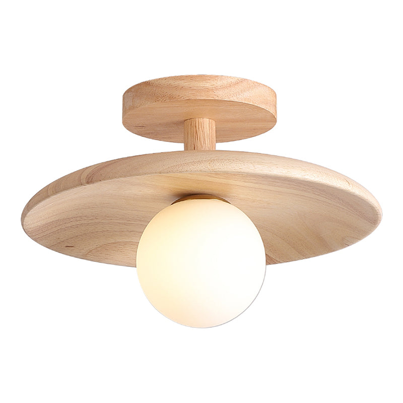 Dome Shape Wood Flush Light Modern Style 1 Light Flush Mount Fixture in Brown