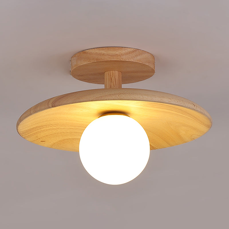 Dome Shape Wood Flush Light Modern Style 1 Light Flush Mount Fixture in Brown