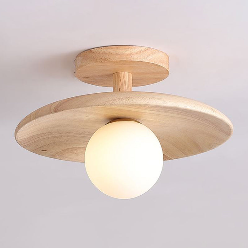 Dome Shape Wood Flush Light Modern Style 1 Light Flush Mount Fixture in Brown