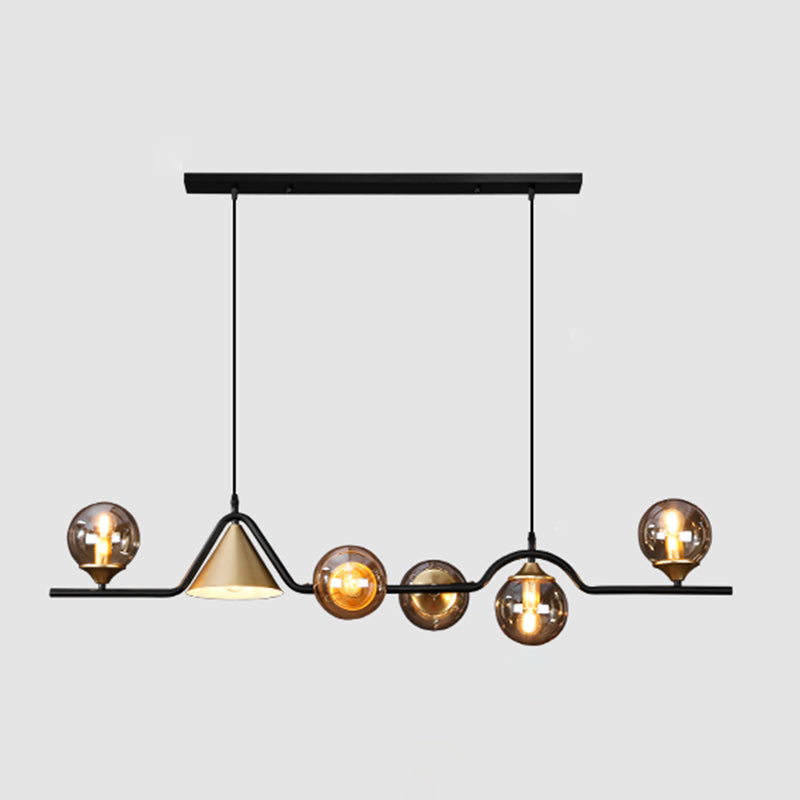 Ball Shape Glass Island Pendants Modern Style Multi Lights Island Pendant Lights in Black