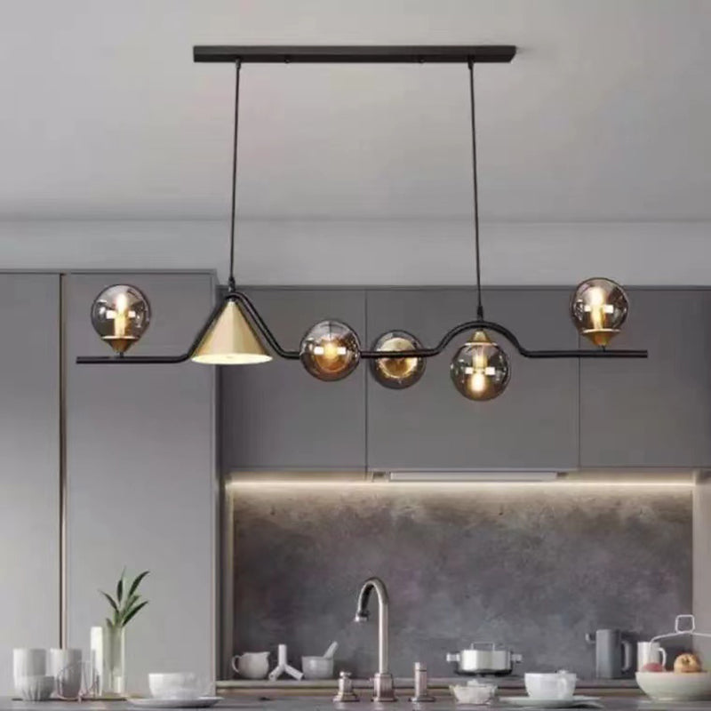 Ball Shape Glass Island Pendants Modern Style Multi Lights Island Pendant Lights in Black