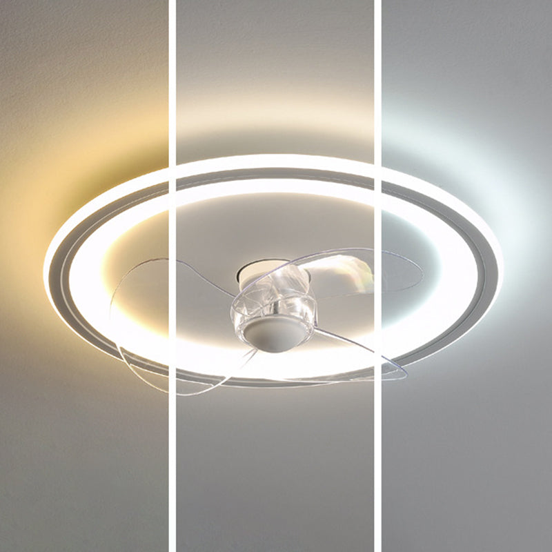 Nordic Style LED Ceiling Fan Metal Round Fan Lighting in White