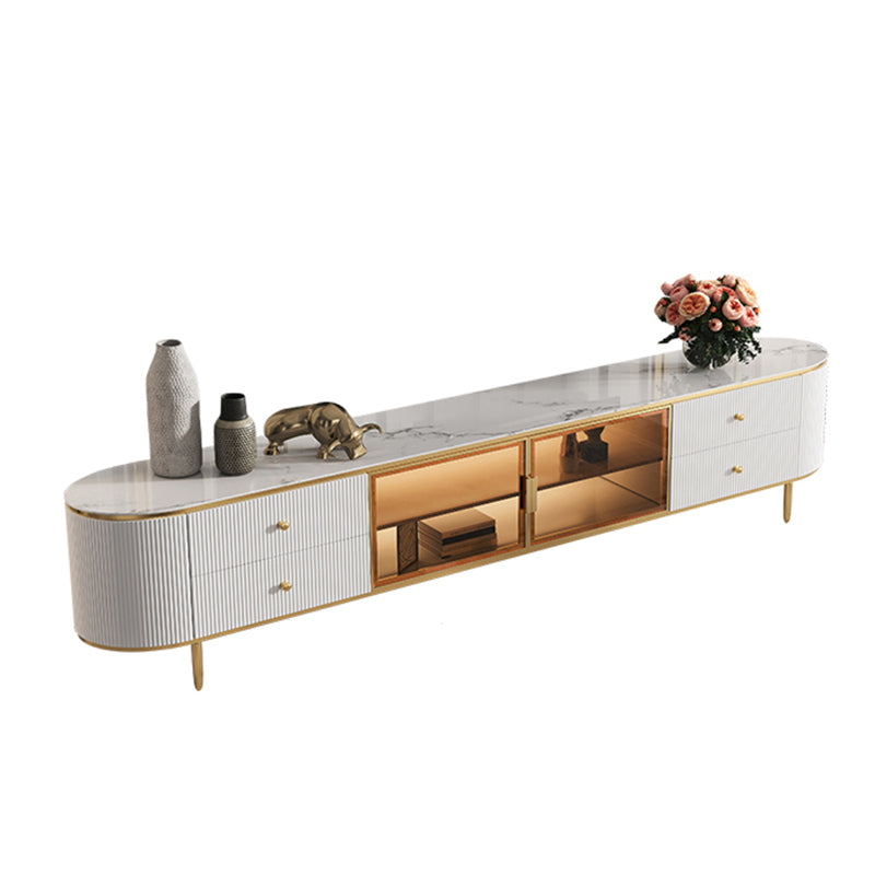 4 Drawers Glam TV Console Stone White Media Console with Doors