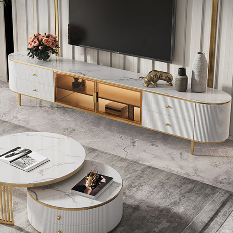 4 Drawers Glam TV Console Stone White Media Console with Doors