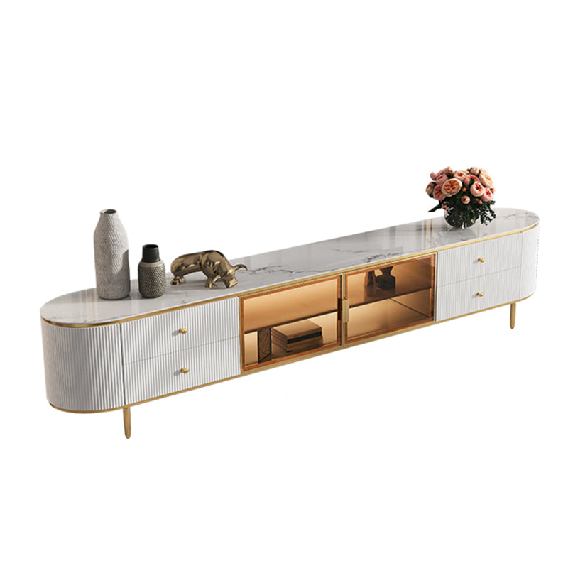 4 Drawers Glam TV Console Stone White Media Console with Doors