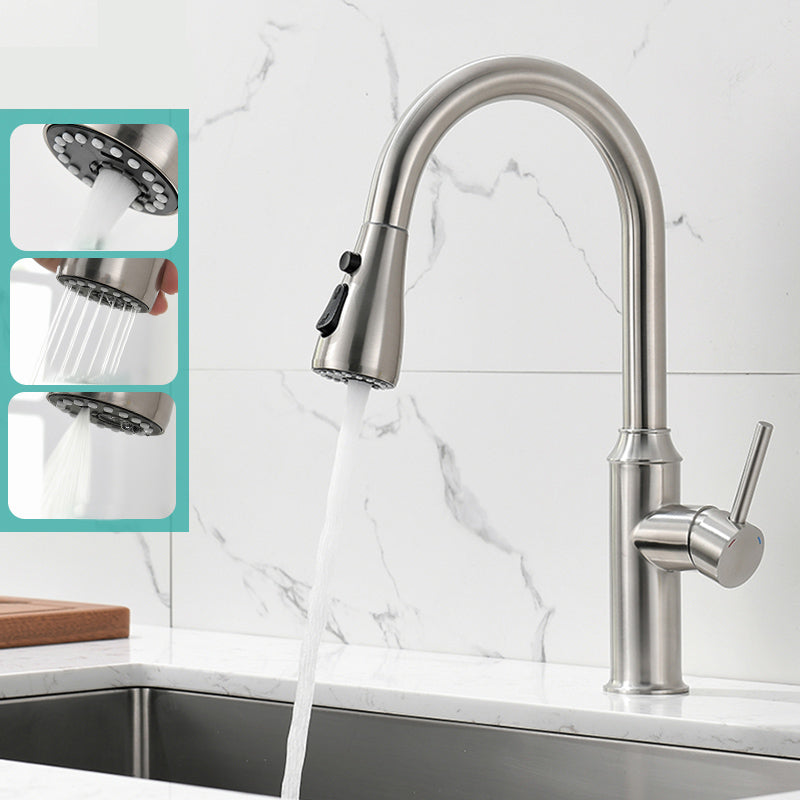 Modern Pull Out Single Rotary Switch Kitchen Faucet High Profile Faucet