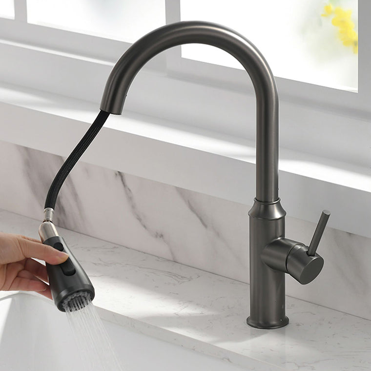 Modern Pull Out Single Rotary Switch Kitchen Faucet High Profile Faucet