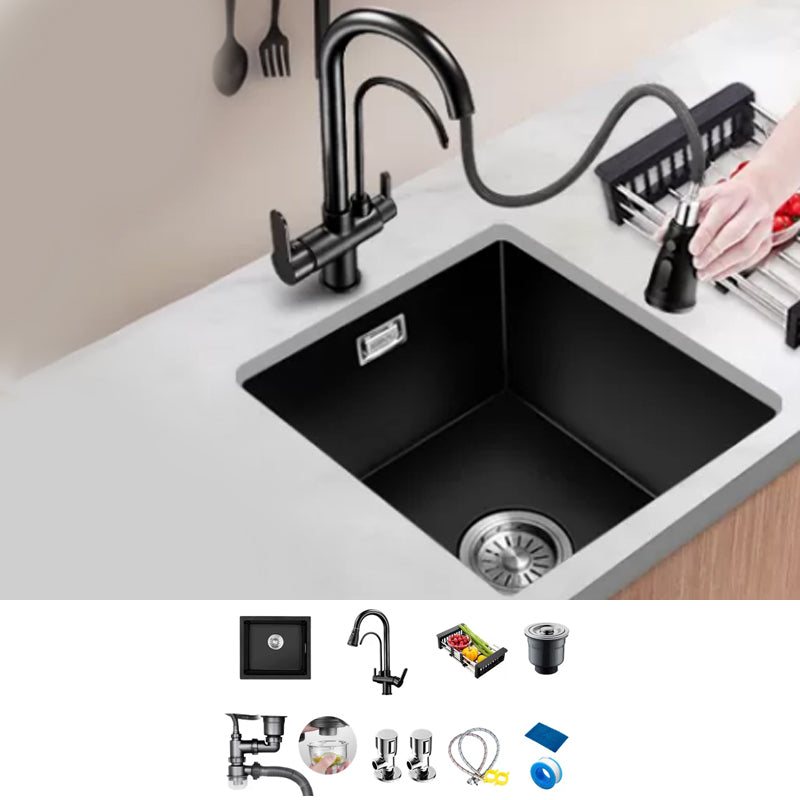 Black Kitchen Sink Ceramic Pull-out Faucet Anti-spill Rod Handle Sink