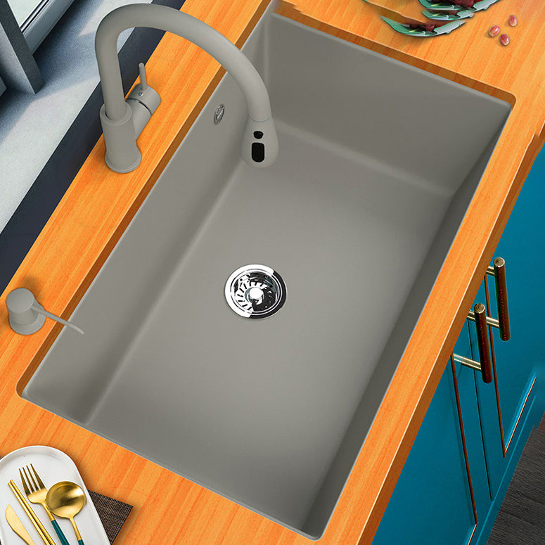 Modern Kitchen Sink Rectangular Grey Faucet Pull-out Anti-spill Sink