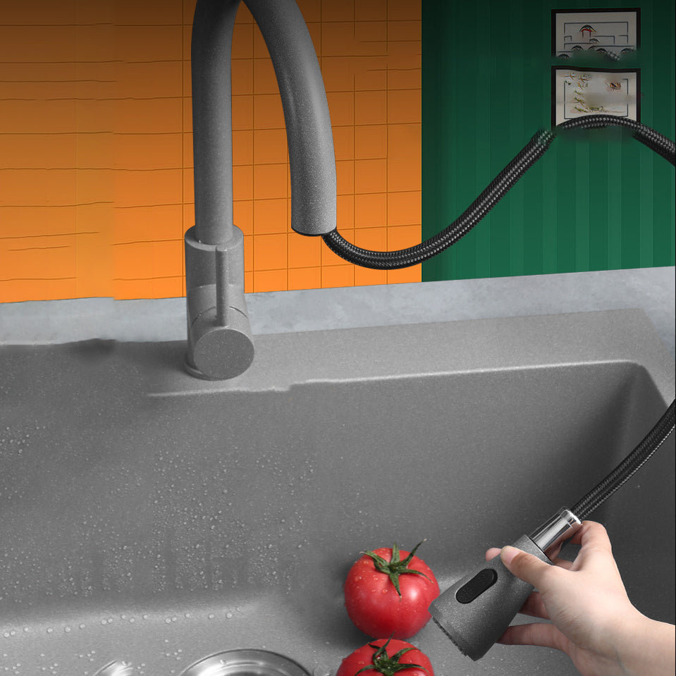 Modern Kitchen Sink Rectangular Grey Faucet Pull-out Anti-spill Sink