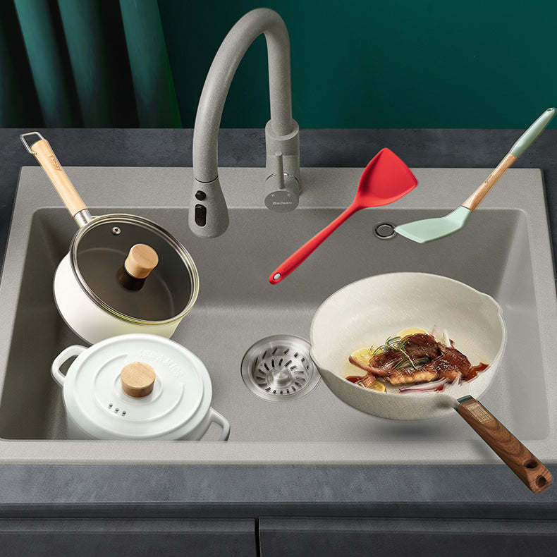 Modern Kitchen Sink Rectangular Grey Faucet Pull-out Anti-spill Sink