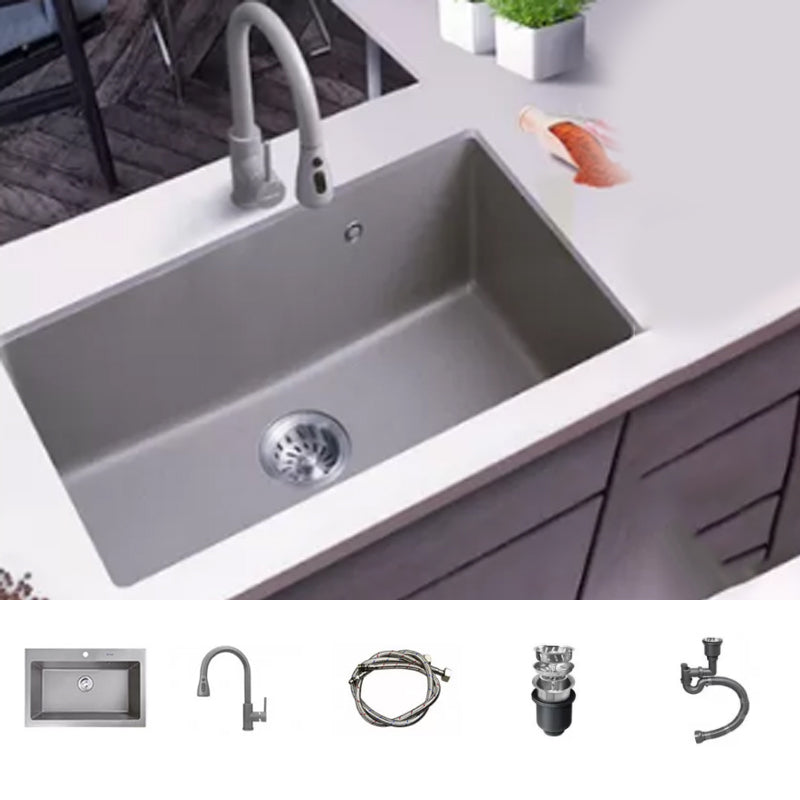 Modern Kitchen Sink Rectangular Grey Faucet Pull-out Anti-spill Sink