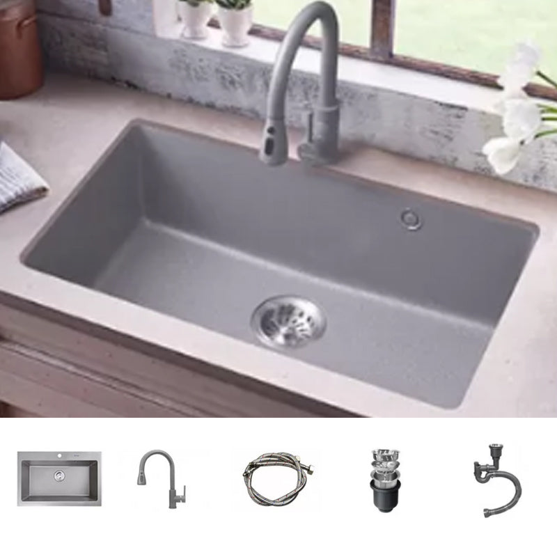 Modern Kitchen Sink Rectangular Grey Faucet Pull-out Anti-spill Sink