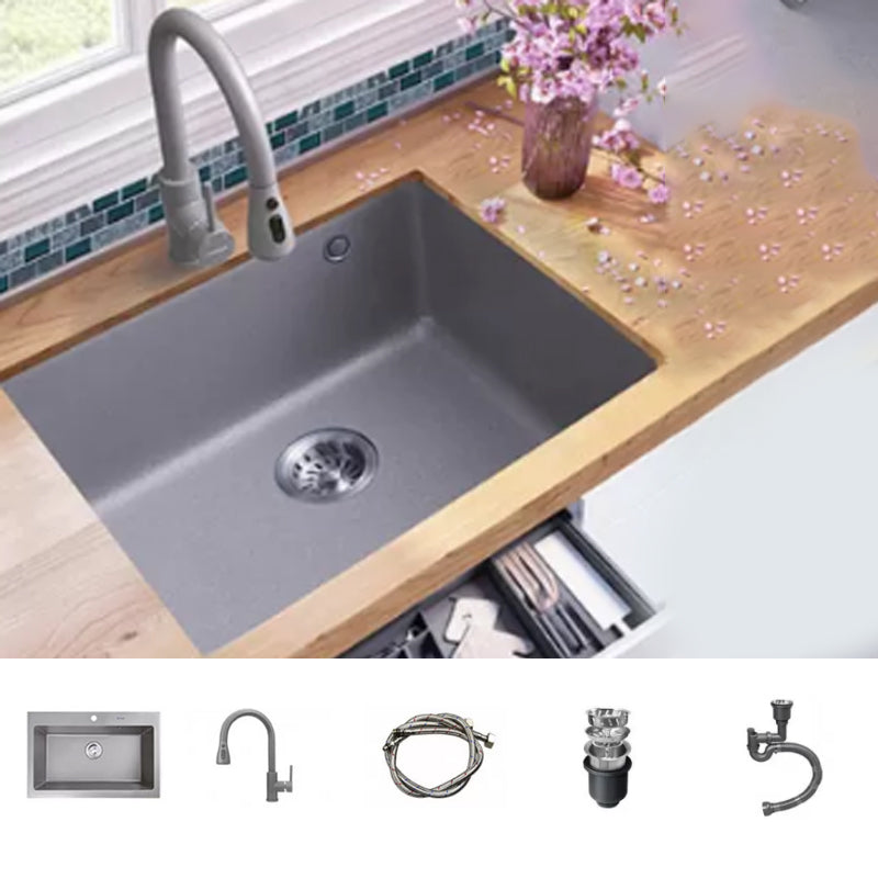 Modern Kitchen Sink Rectangular Grey Faucet Pull-out Anti-spill Sink