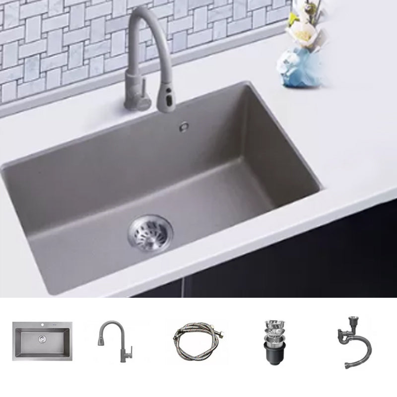 Modern Kitchen Sink Rectangular Grey Faucet Pull-out Anti-spill Sink