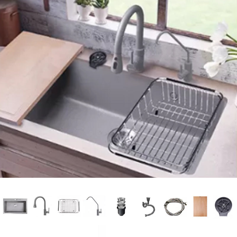 Modern Kitchen Sink Rectangular Grey Faucet Pull-out Anti-spill Sink