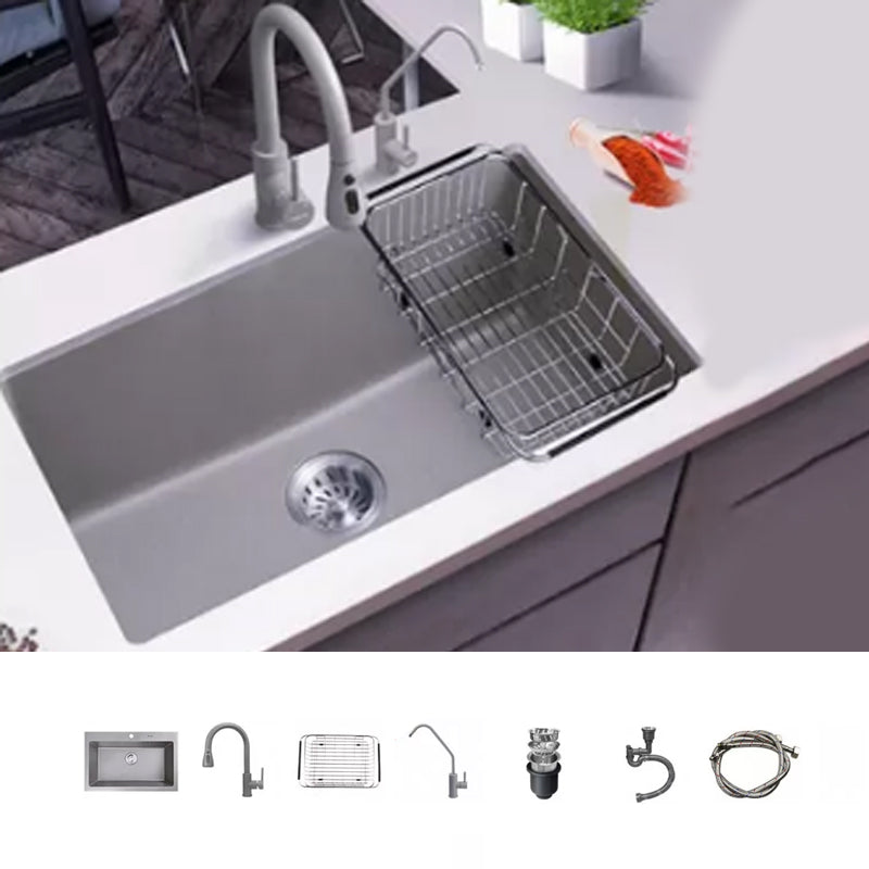 Modern Kitchen Sink Rectangular Grey Faucet Pull-out Anti-spill Sink