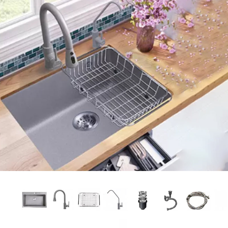 Modern Kitchen Sink Rectangular Grey Faucet Pull-out Anti-spill Sink