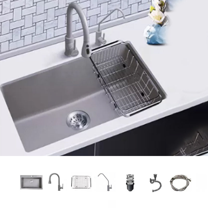 Modern Kitchen Sink Rectangular Grey Faucet Pull-out Anti-spill Sink