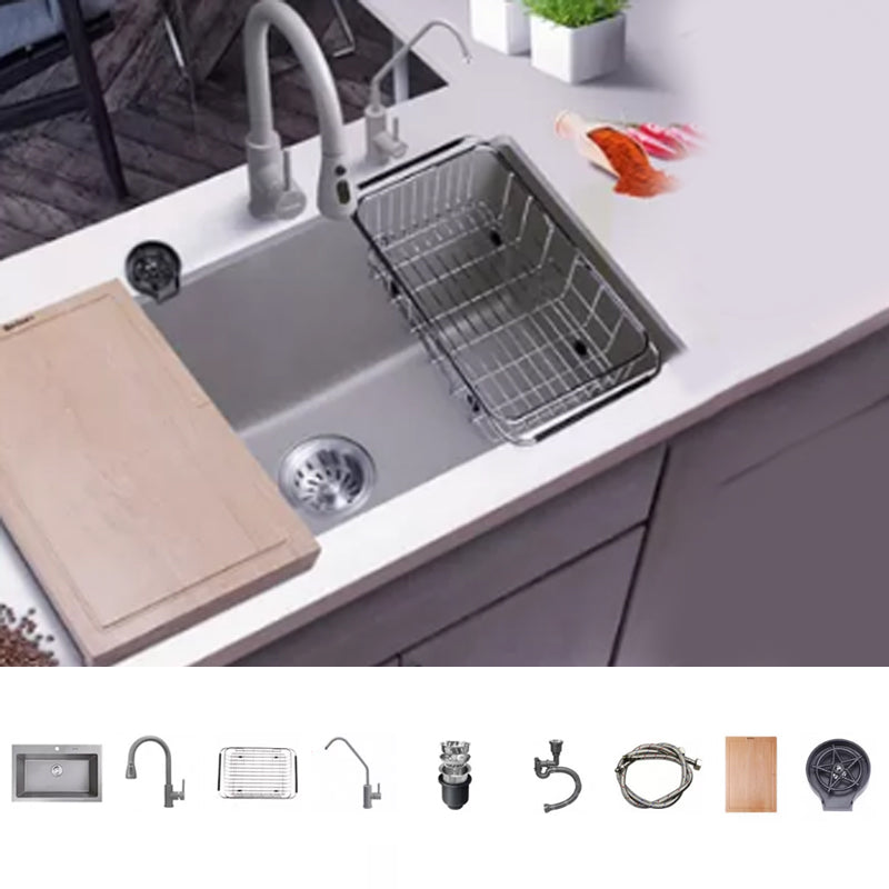 Modern Kitchen Sink Rectangular Grey Faucet Pull-out Anti-spill Sink