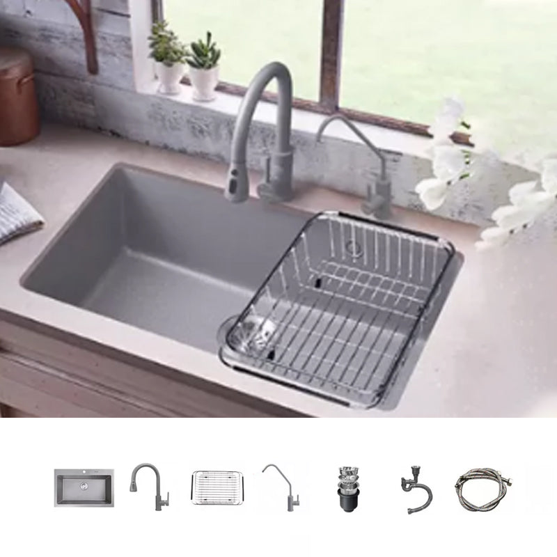 Modern Kitchen Sink Rectangular Grey Faucet Pull-out Anti-spill Sink