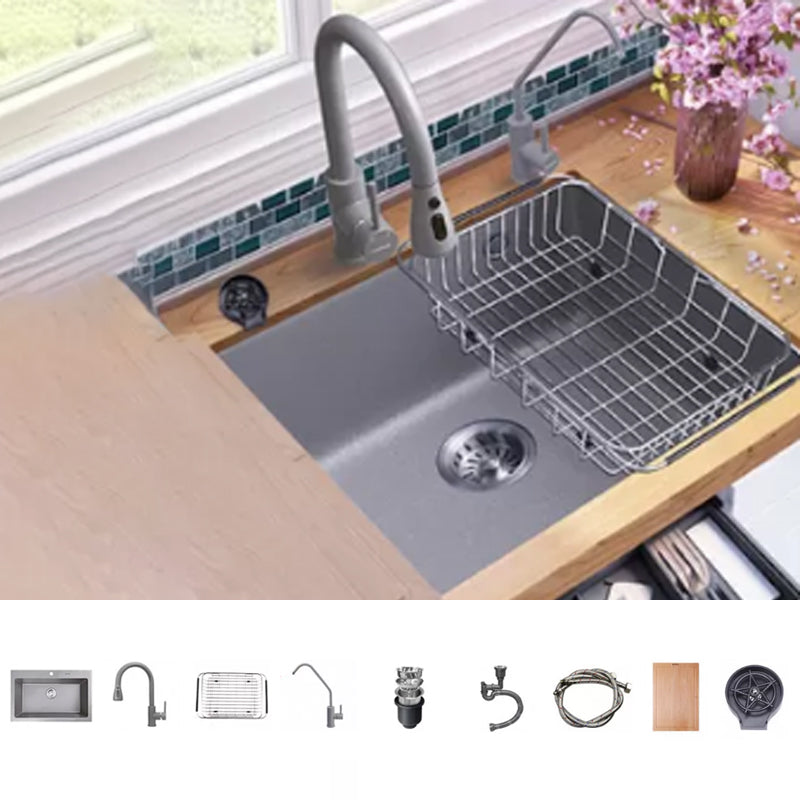 Modern Kitchen Sink Rectangular Grey Faucet Pull-out Anti-spill Sink