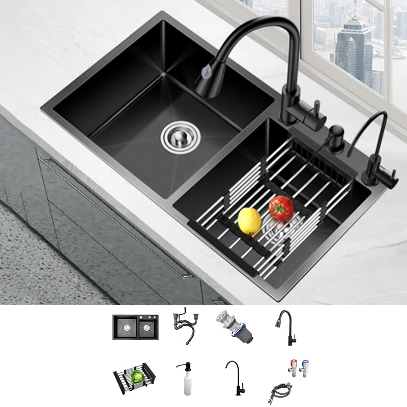 Scratch Resistant Kitchen Sink Stainless Steel Double Sink Black Undermount Kitchen Sink