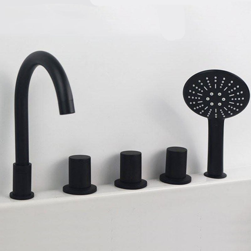 Modern Brass Tub Faucet in Black with 3 Handles Deck Mount Bathroom Faucet