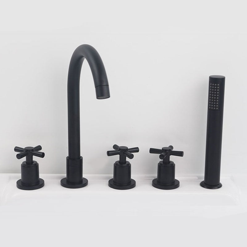 Modern Brass Tub Faucet in Black with 3 Handles Deck Mount Bathroom Faucet