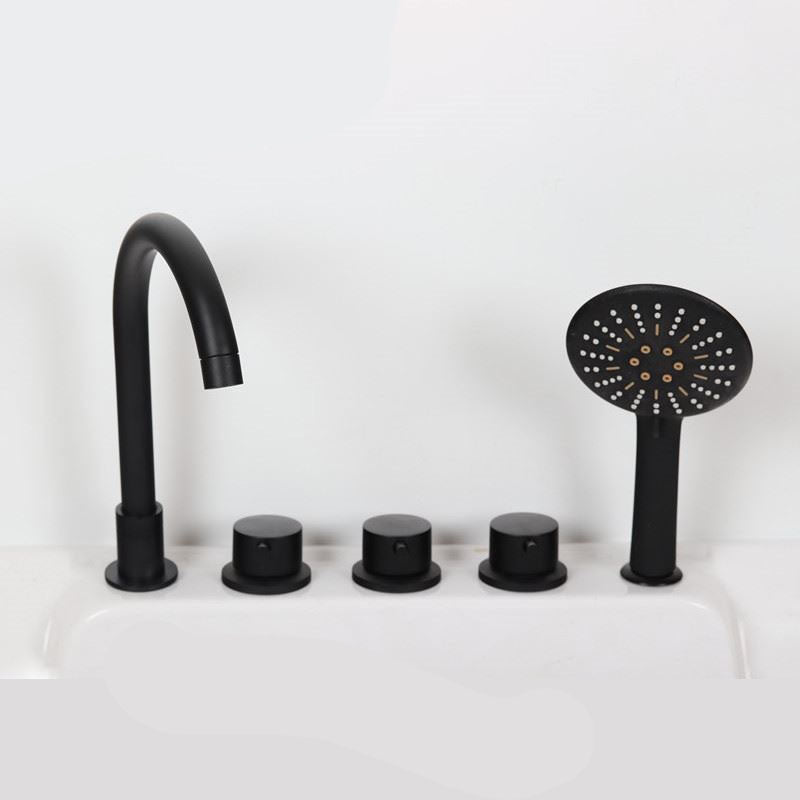 Modern Brass Tub Faucet in Black with 3 Handles Deck Mount Bathroom Faucet