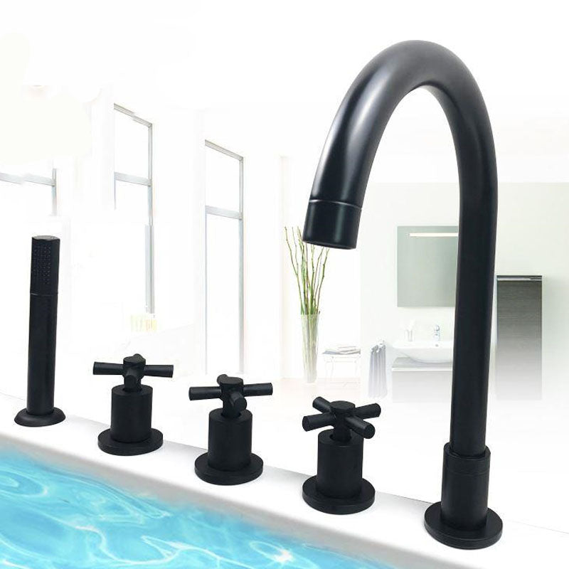 Modern Brass Tub Faucet in Black with 3 Handles Deck Mount Bathroom Faucet