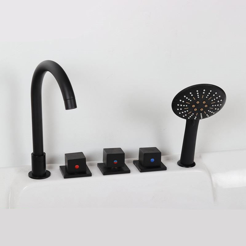 Modern Brass Tub Faucet in Black with 3 Handles Deck Mount Bathroom Faucet